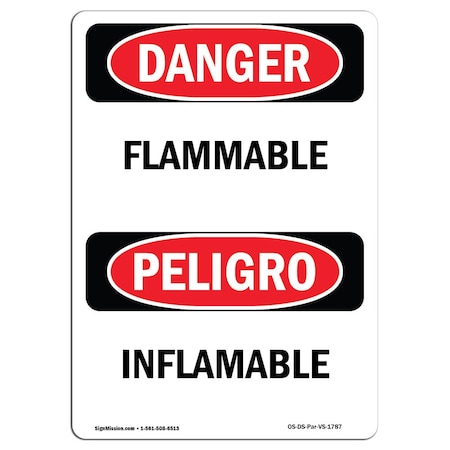 Signmission Safety Sign, OSHA Danger, 14" Height, Flammable, Bilingual Spanish OS-DS-D-1014-VS-1787